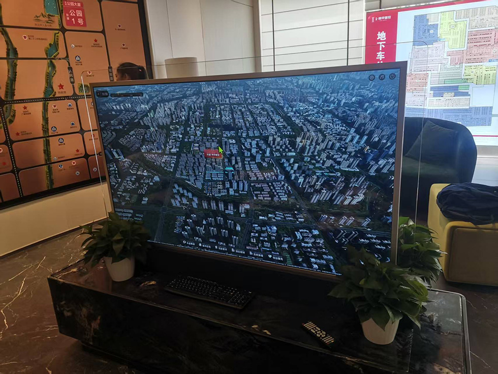 钮鹿客双面大屏应用于东盛·鼎甲壹号售楼中心，助力楼盘信息直观展示